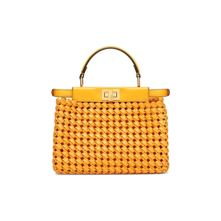 FENDI Peekaboo Leather Shoulder Bag, Crossbody Bag, Handbag Women's Orange-0