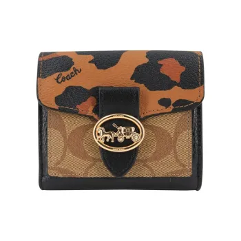 COACH Georgie Monogram Canvas With Leather Flap Coin Purse Mini Women's Orange Black Brown Multicolor