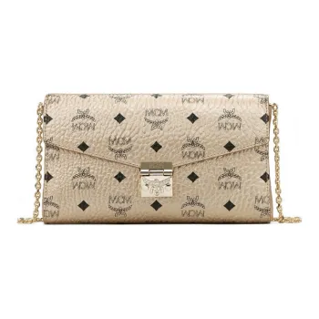 MCM Millie Visetos Leather One Shoulder Handbag, Crossbody Bag Small Size Women's Champagne Gold