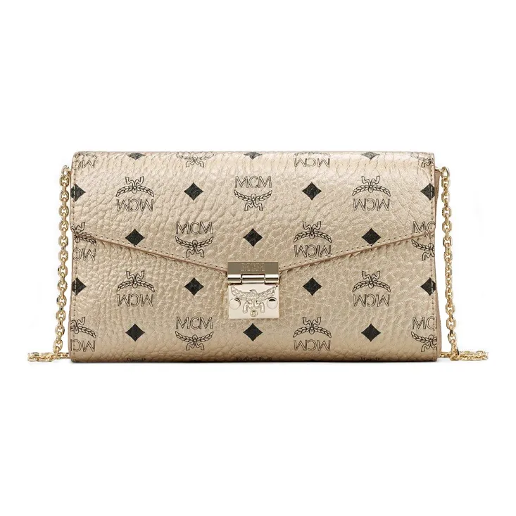 MCM Millie Visetos Leather One Shoulder Handbag, Crossbody Bag Small Size Women's Champagne Gold-0