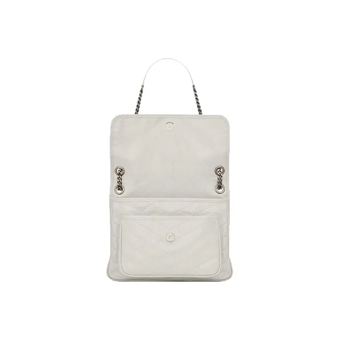 SAINT LAURENT Leather Hobo Bag, Crossbody Bag, Shoulder Bag Women's Vintage White-4