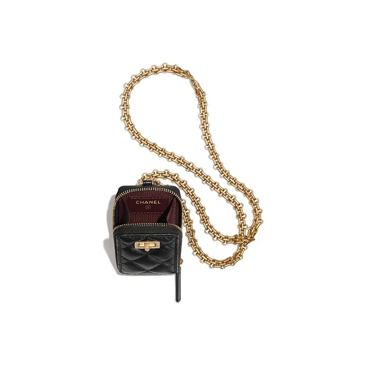CHANEL 2.55 Cow Leather Slogan Bag Necklace Pouch Unisex Black-3