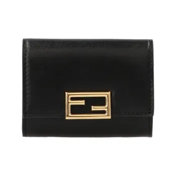 FENDI Leather Wallet Clutch Card Holder Regular Women's Black