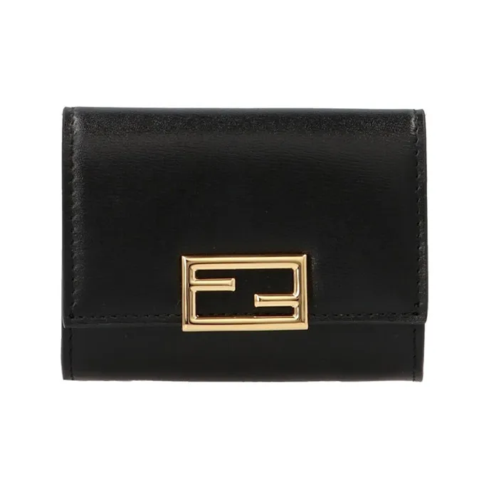 FENDI Leather Wallet Clutch Card Holder Regular Women's Black-0
