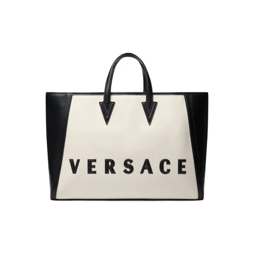 VERSACE Cow Leather Tote Bag Shopping Bag Handbag Shoulder Bag Regular Men's Black White