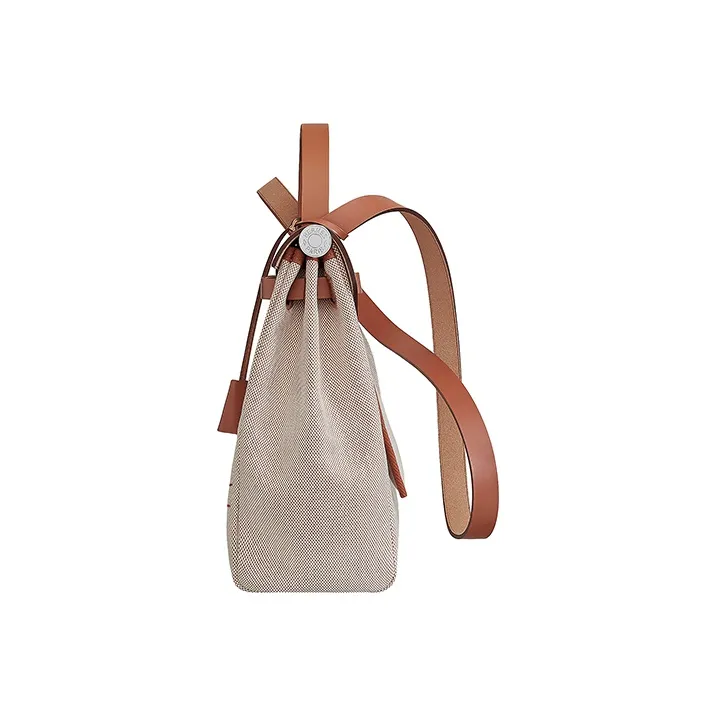 HERMES Herbag Zip Canvas With Leather Handbag, Shoulder Bag, Crossbody Bag Women's Orange Flavor Brown-2
