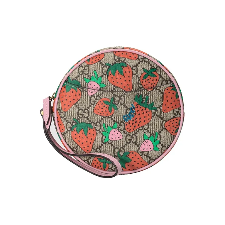 GUCCI Canvas With Leather Canvas Bag Round Bag Coin Purse, Clutch Women's Ebony/Red/Pink-0
