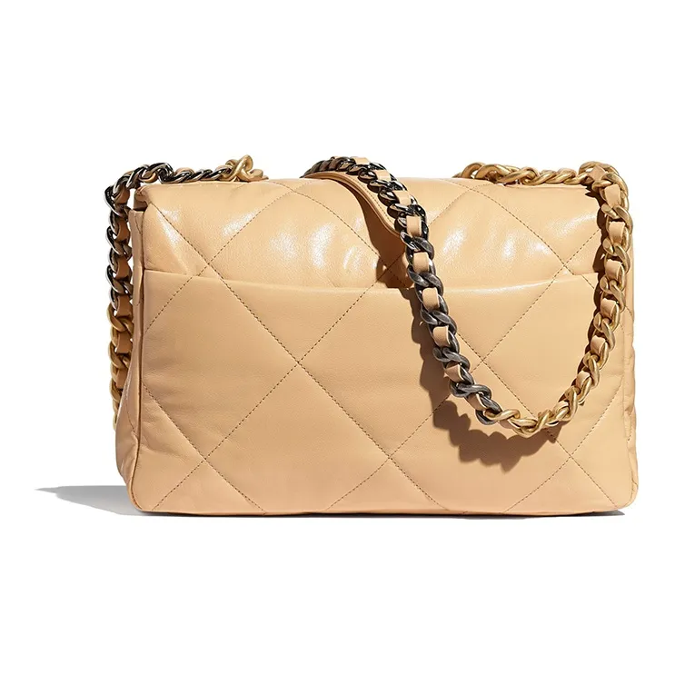 CHANEL 19Bag Shiny Goatskin Metal Flap Bag Handbag, Shoulder Bag, Crossbody Bag Women's Beige-1