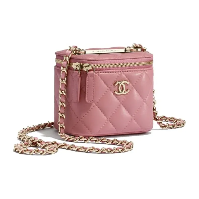 CHANEL Sheepskin Makeup Bag, Shoulder Bag, Crossbody Bag Mini Women's Light Pink-1