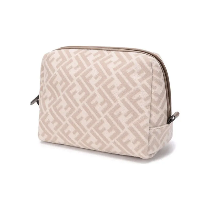 FENDI Fabric Toiletry Bag Clutch Makeup Bag Medium Size Women's Beige-1