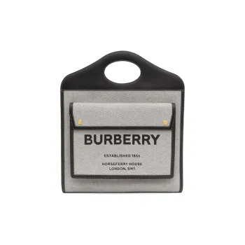 Burberry Pocket Bag Canvas With Leather Canvas Bag Shoulder Bag Crossbody Bag Handbag Medium Size Women's Black/Umber