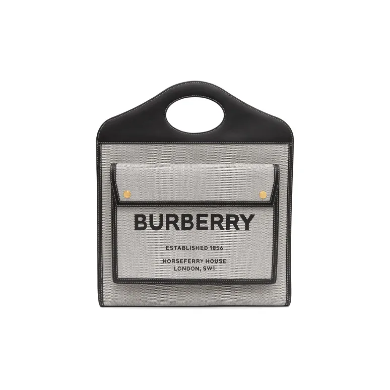 Burberry Pocket Bag Canvas With Leather Canvas Bag Shoulder Bag Crossbody Bag Handbag Medium Size Women's Black/Umber-0