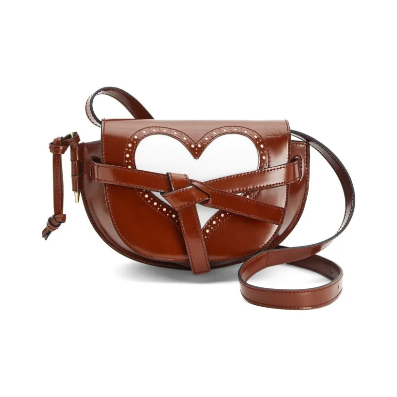 LOEWE Gate Smooth Calf Leather Saddle Bag Shoulder Bag Crossbody Bag Mini Women's Cognac/White-0