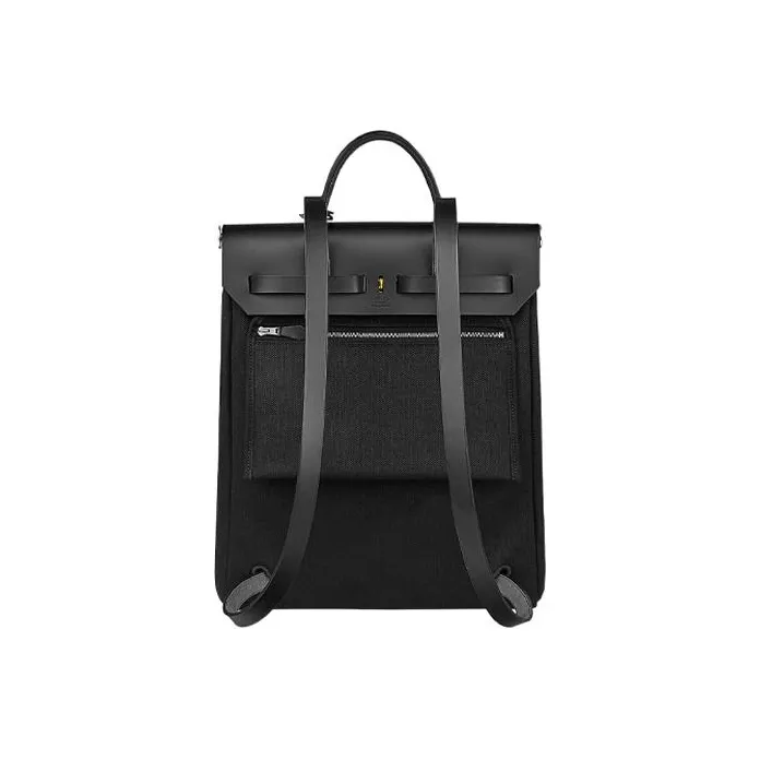 HERMES Herbag Zip Canvas With Leather Handbag Backpack Unisex Black Gray-2