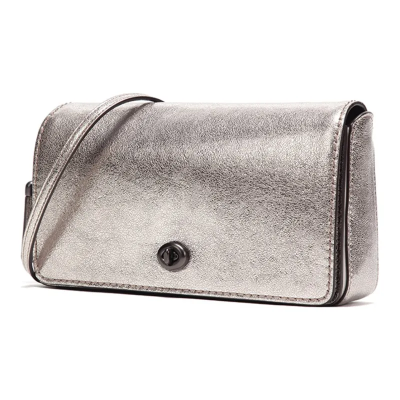 COACH Dinky Leather Flap Bag, Crossbody Bag, Shoulder Bag Medium Size Women's Platinum-1