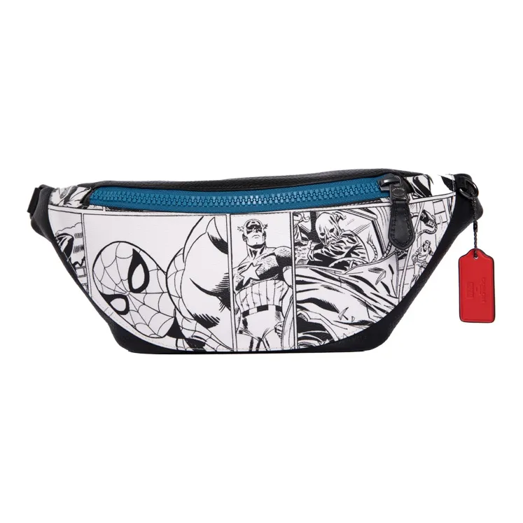 COACH MARVEL Collaboration Warren Leather One Shoulder Crossbody Bag Sling Bag Fanny Pack Large Size Men's White Black-0