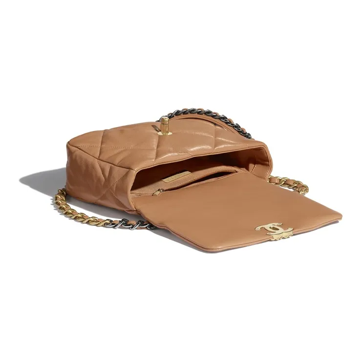 CHANEL 19Bag Lambskin Shoulder Bag, Crossbody Bag Trumpets Women's Brown-2