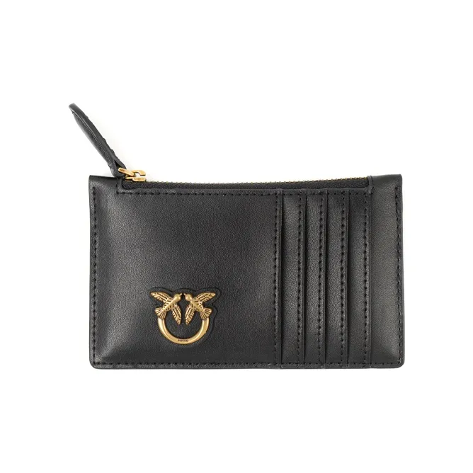 PINKO Cow Leather Card Holder Women's Black Black Gold-1