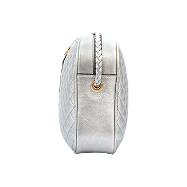GUCCI Diamond Pattern Cow Leather Crossbody Bag Shoulder Bag Women's Silver-2