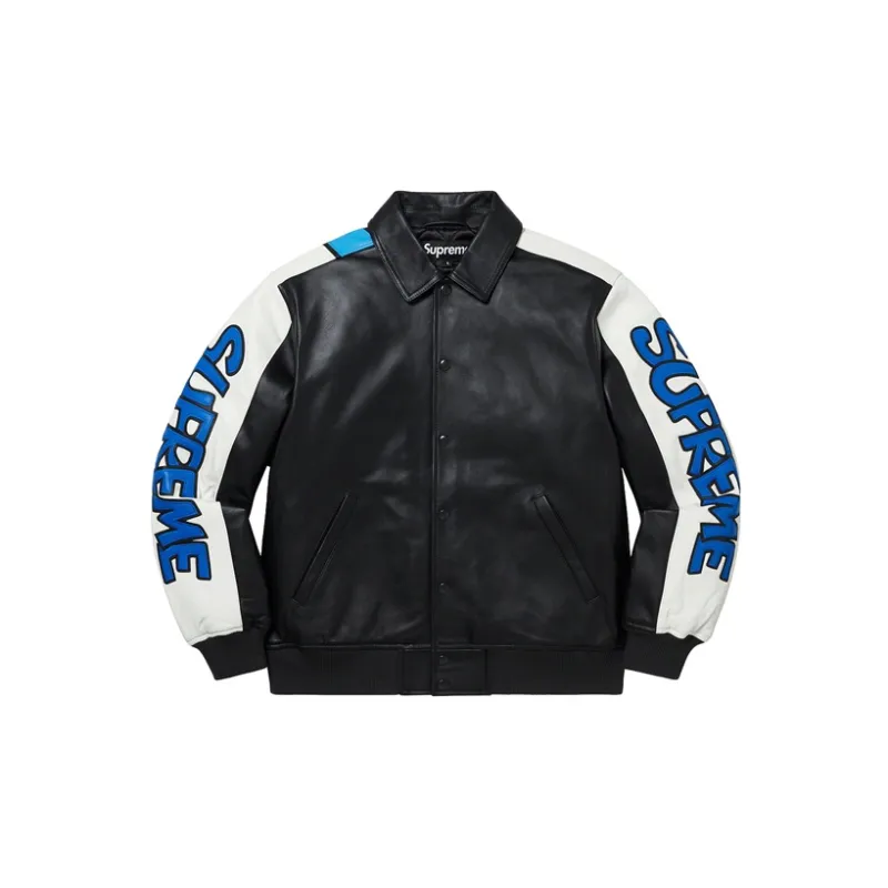 Supreme Smurfs Leather Varsity Jacket-1