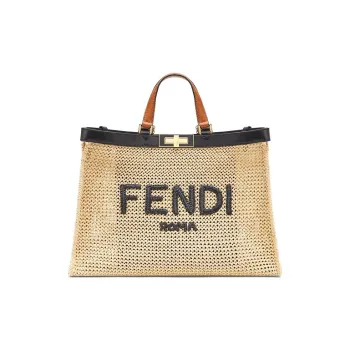 FENDI Peekaboo Woven Raffia Grass With Leather One Shoulder Handbags Medium Size Women's Woven Color