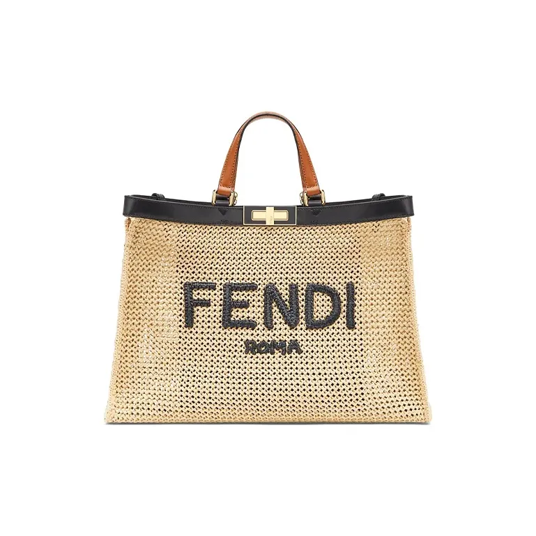 FENDI Peekaboo Woven Raffia Grass With Leather One Shoulder Handbags Medium Size Women's Woven Color-0