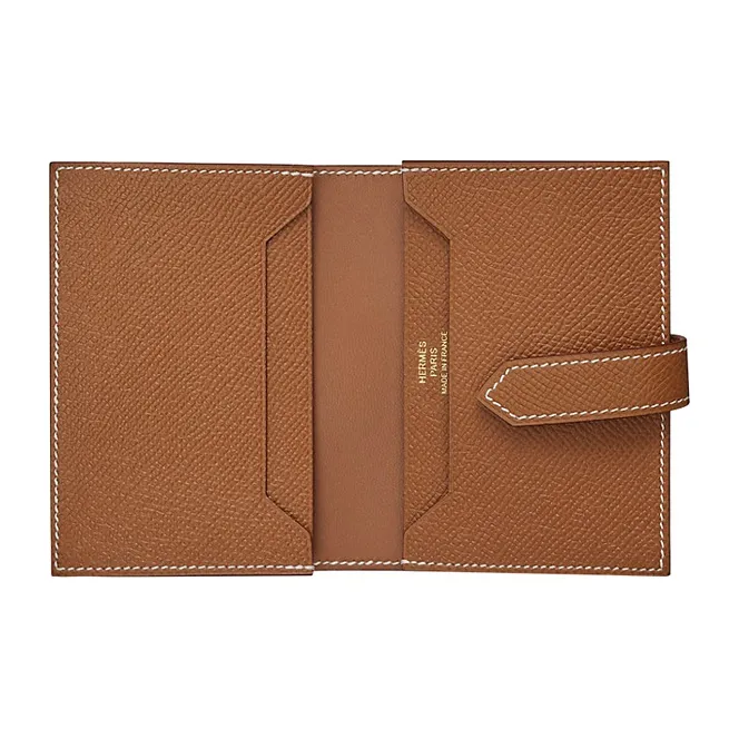 HERMES Bearn Epsom Calfskin Card Holders Coin Purses Wallets Regular Women's Gold Brown-4