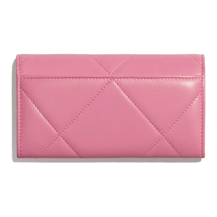 CHANEL Lambskin And Metal Flap Wallet Women's Pink-1