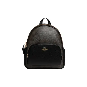 COACH Court Canvas With Leather Backpack Small Size Women's Dark Gray & Black