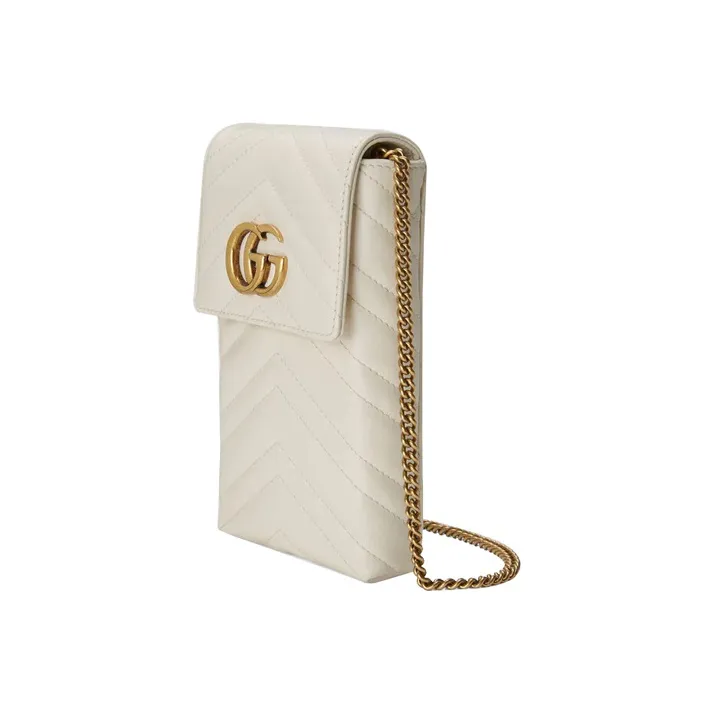 GUCCI Quilting Leather Chain Bag IPhone Case Handbag Shoulder Bag Cell Phone Pouch Women's White-1