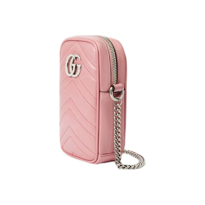 GUCCI Marmont Quilting Leather Cell Phone Pouch Chain Bag Crossbody Bag Shoulder Bag Women's Pink Candy Color Unicorn-2