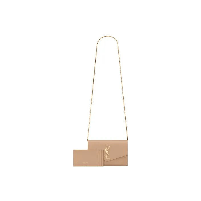 SAINT LAURENT UPTOWN Cow Leather Envelope Bag Chain Wallet Shoulder Bag Crossbody Bag Mini Women's Dark Beige-2