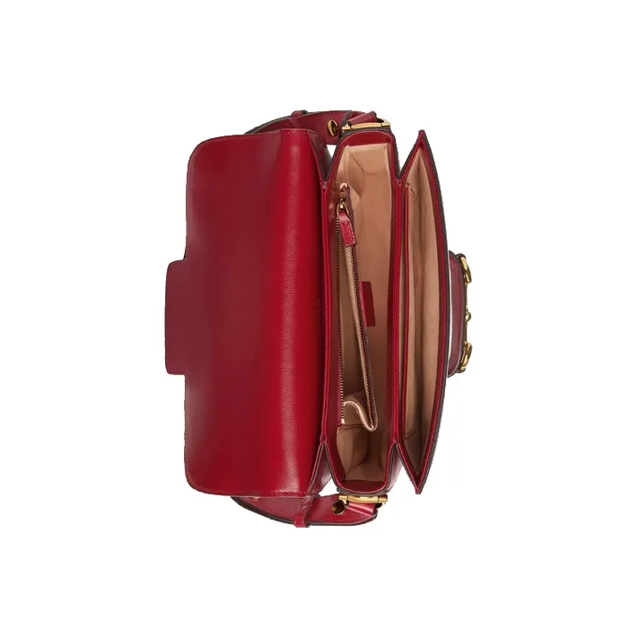 GUCCI Horsebit 1955 Leather Saddle Bag, Shoulder Bag, Crossbody Bag Trumpets Women's Red-6