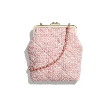 CHANEL Tweed And Gold Metal Shoulder Bag Women's Light Pink