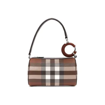 Burberry Plaid Patchwork Leather Cylinder Bag Handbag Shoulder Bag Women's Dark Birch Brown