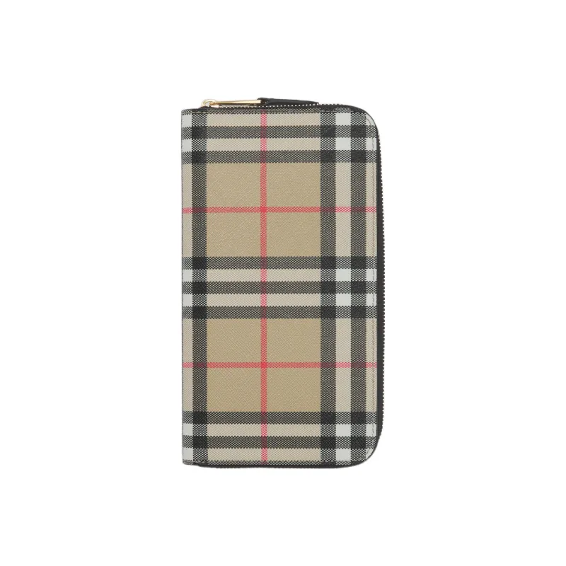 Burberry Vintage Check And Leather Ziparound 12 Card Slot Wallet Archive Beige/Black-3