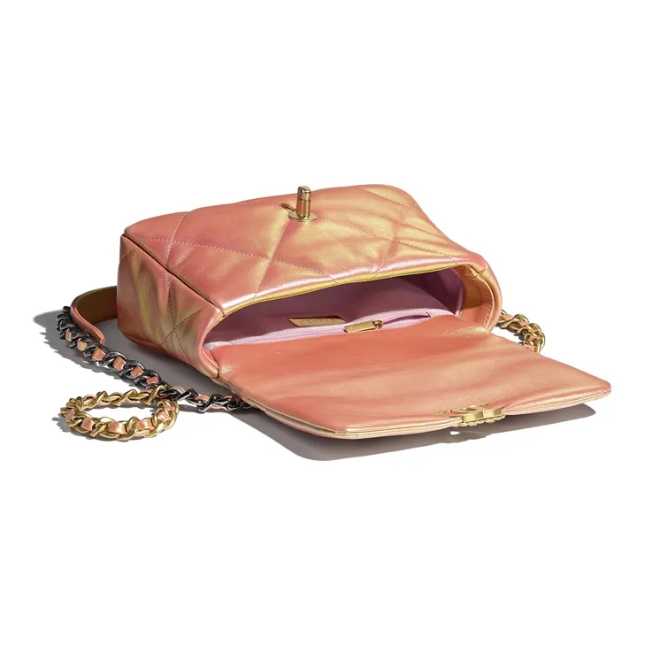 CHANEL 19Bag Iridescent Calfskin Chain Shoulder Bag, Crossbody Bag Trumpets Women's Pink-3