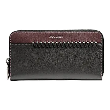 COACH Accordion Wallet Multicolor Leather Woven Long Wallets Men's Black & Burgundy