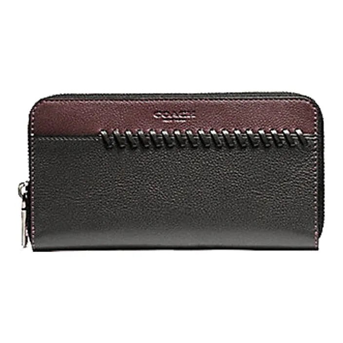 COACH Accordion Wallet Multicolor Leather Woven Long Wallets Men's Black & Burgundy-0