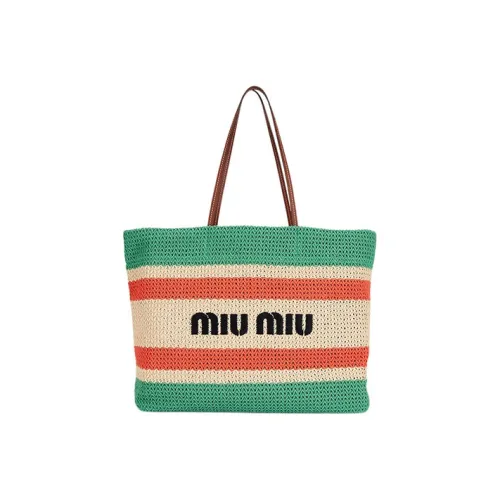 MIU MIU Raffia Tote Bag Shopping Bag Handbag Women's Green