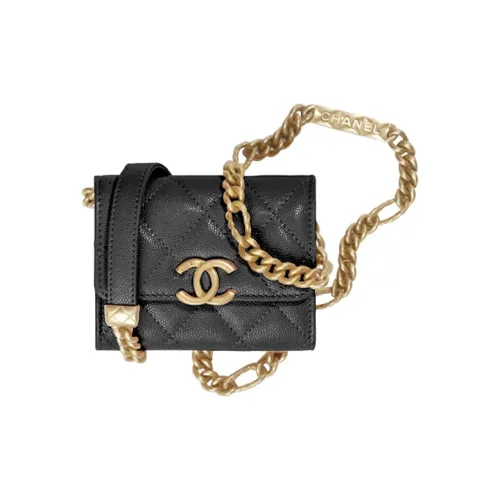 CHANEL Grain Embossed Calfskin Coin Purse, Clutch, Shoulder Bag, Crossbody Bag Women's Black