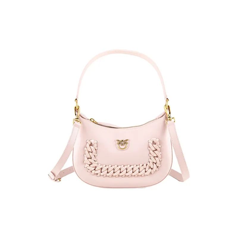 PINKO Cow Leather Bird Bag Swallow Bag Underarm Handbag, Shoulder Bag Women's Pink-0