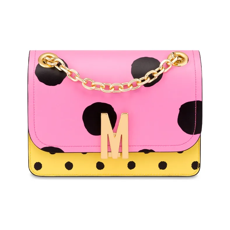 MOSCHINO Cow Leather Shoulder Bag Women's Pink Yellow-0