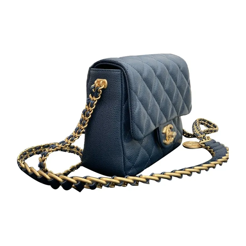 CHANEL Gold Coin Collection Grain Embossed Calfskin Flap Bag, Shoulder Bag, Crossbody Bag Mini Women's Marine Blue-2