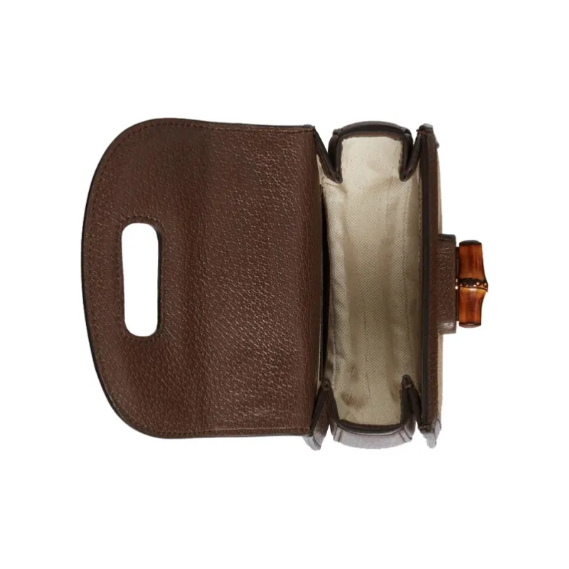 GUCCI Bamboo 1947 Canvas With Leather Trim Bamboo Bag Canvas Bag, Handbag, Shoulder Bag Mini Women's Ebony/Camel/Brown-5