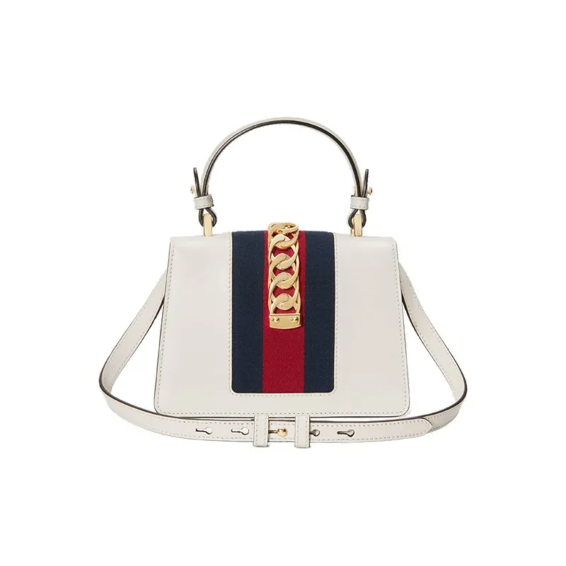 GUCCI Sylvie Leather Handbag Shoulder Bag Crossbody Bag Mini Women's White-3