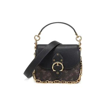 COACH Beat Leather Square Bag Portable Crossbody Bag Shoulder Bag Small Size Women's Truffle Black Color