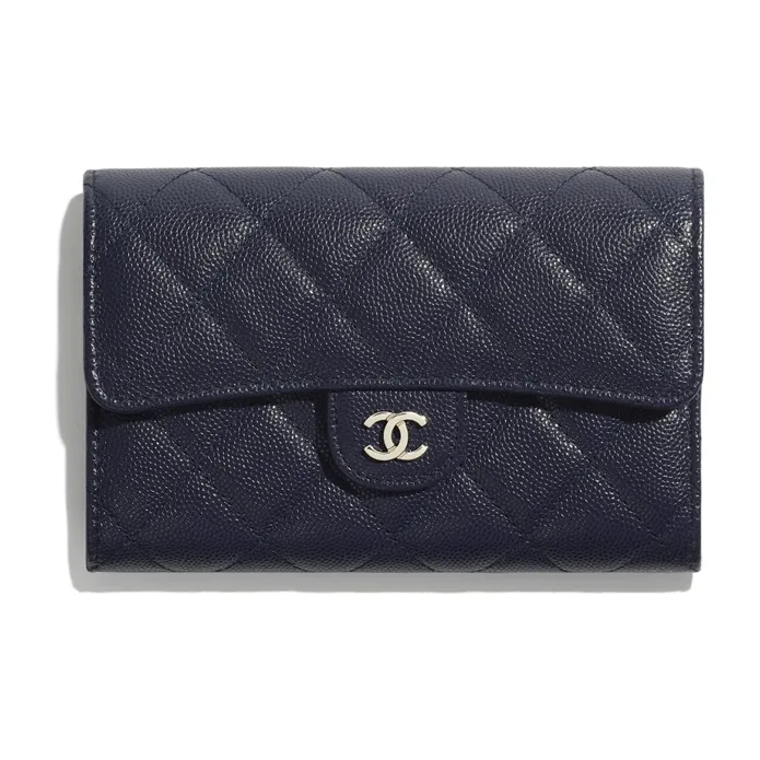 CHANEL Classic Flap CF Grain Embossed Calfskin Card Holder Women's Marine Blue-0