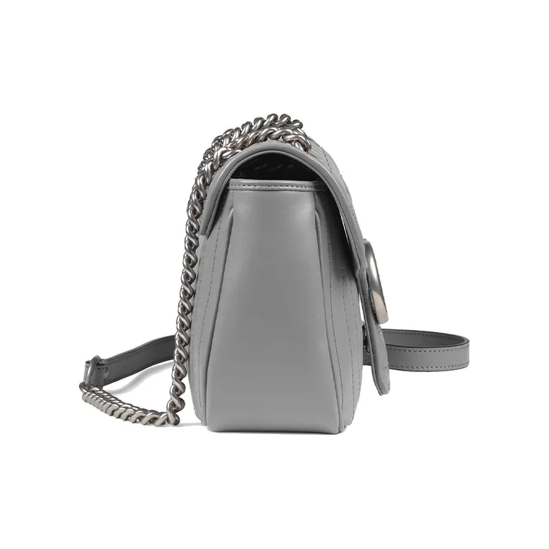 GUCCI GG Marmont Leather Shoulder Bag, Crossbody Bag Trumpets Women's Gray-3