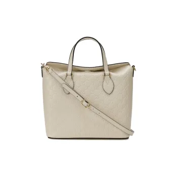 GUCCI Leather Tote Bag, Shopping Bag, Shoulder Bag, Handbag Regular Women's Ecru